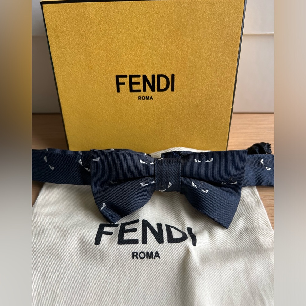 Fendi Navy Blue Monster Bow Tie with White Accent Print